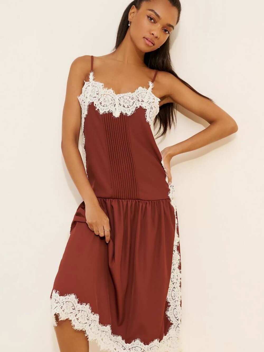 NWOT Avantlook for Anthropologie Burgundy LACE Slip Dress XS
